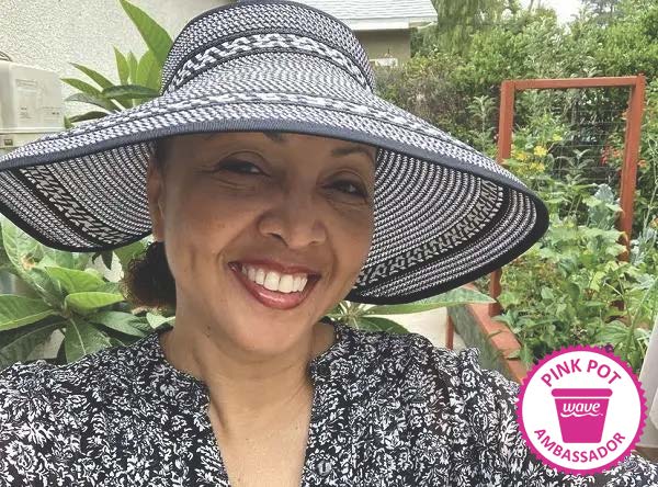 Wave Pink Pot Ambassador for September Tanya outside in her garden